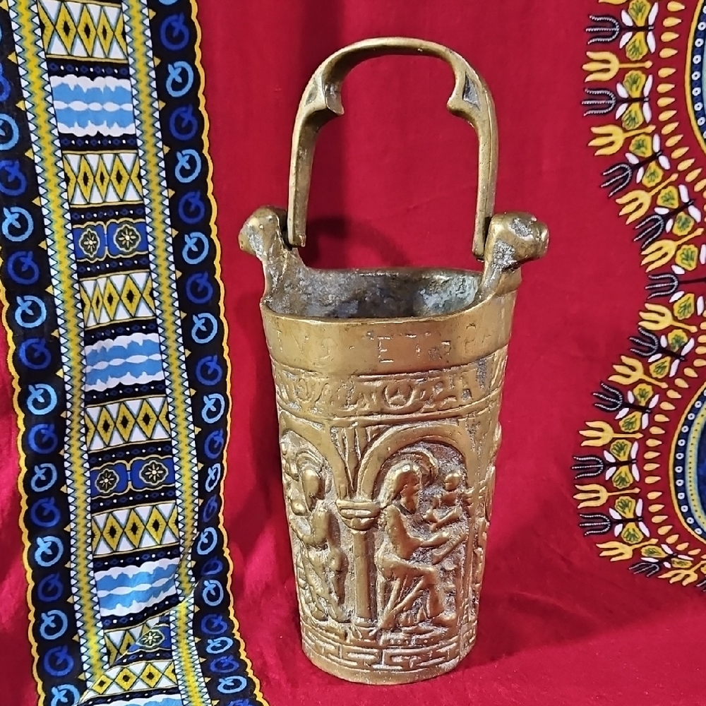 VTG Solid Cast Bronze Liturgical Situla Holy Water Bucket Romanesque Revival